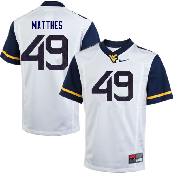 Men #49 Evan Matthes West Virginia Mountaineers College Football Jerseys Sale-White - Click Image to Close